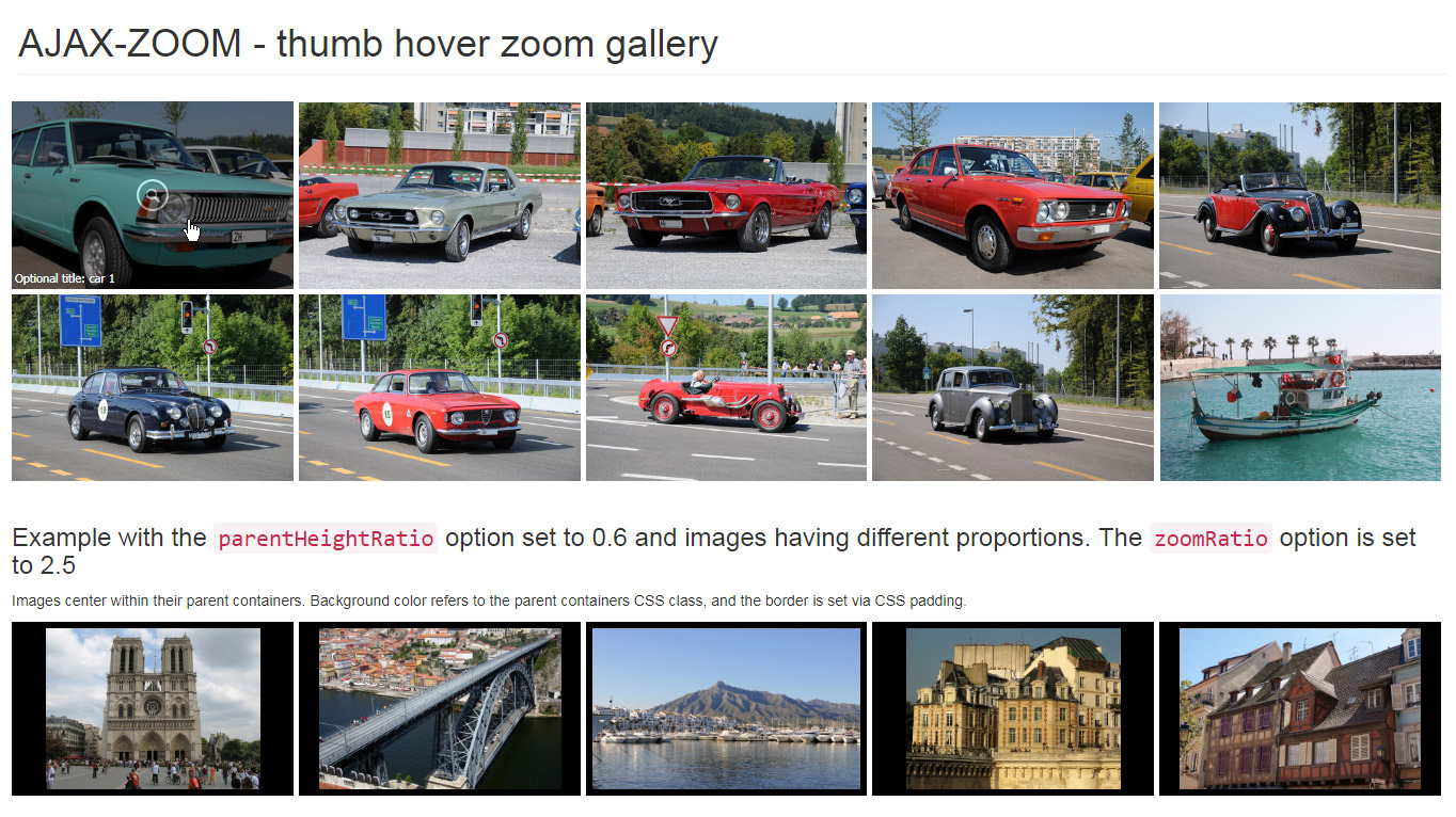 Responsive hover zoom thumbnails gallery